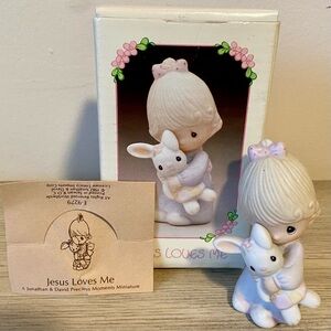 Precious Moments Vintage Jesus Loves Me - Girl With Bunny - 1989